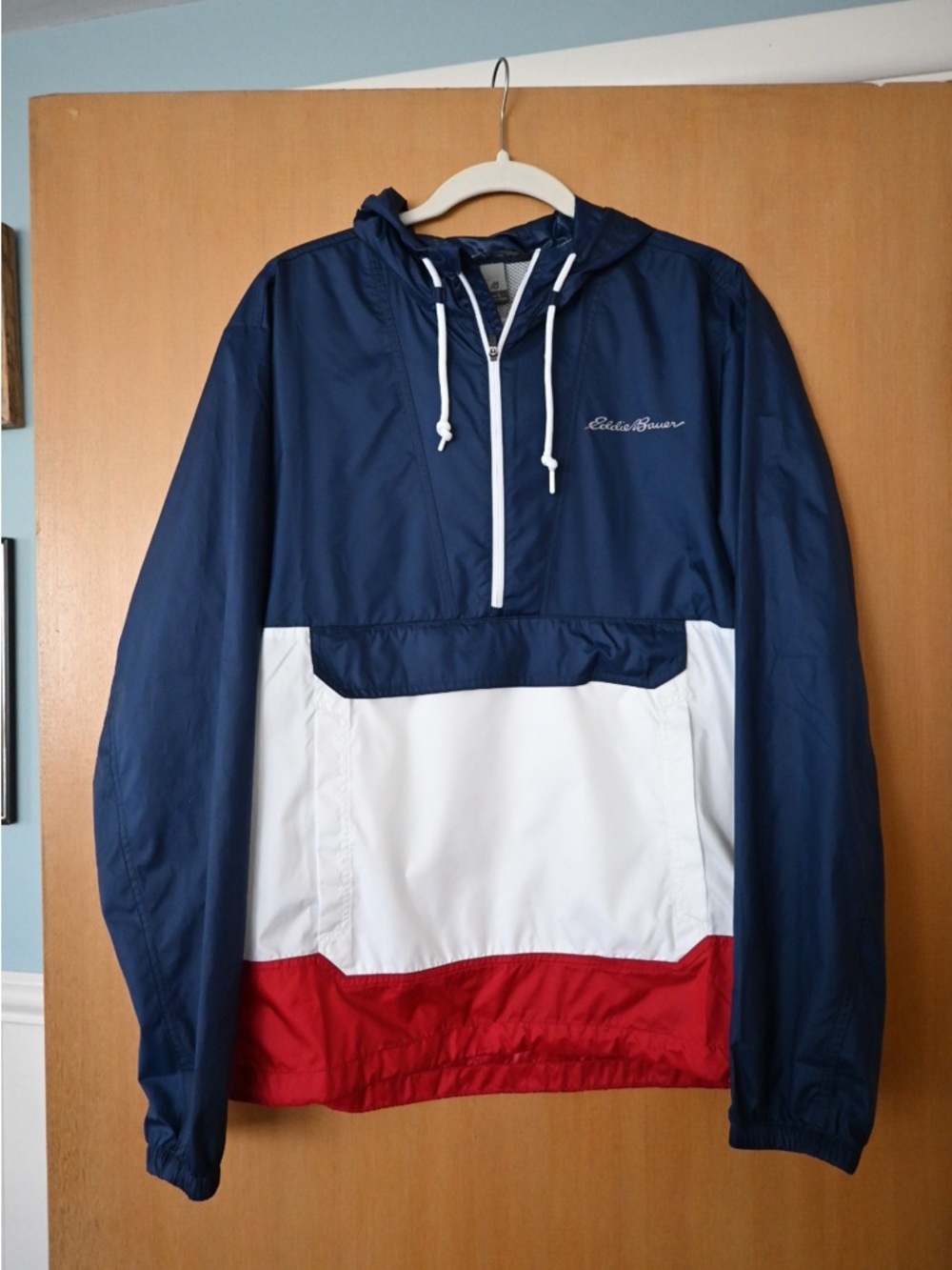 Eddie Bauer Momentum Men’s Navy White Red Colorblock Pullover Windbreaker